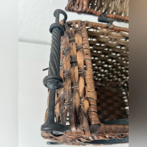 Vintage Wicker Chest Wrought Iron Frame‎ & HandlesElephant Mom and Baby Decor